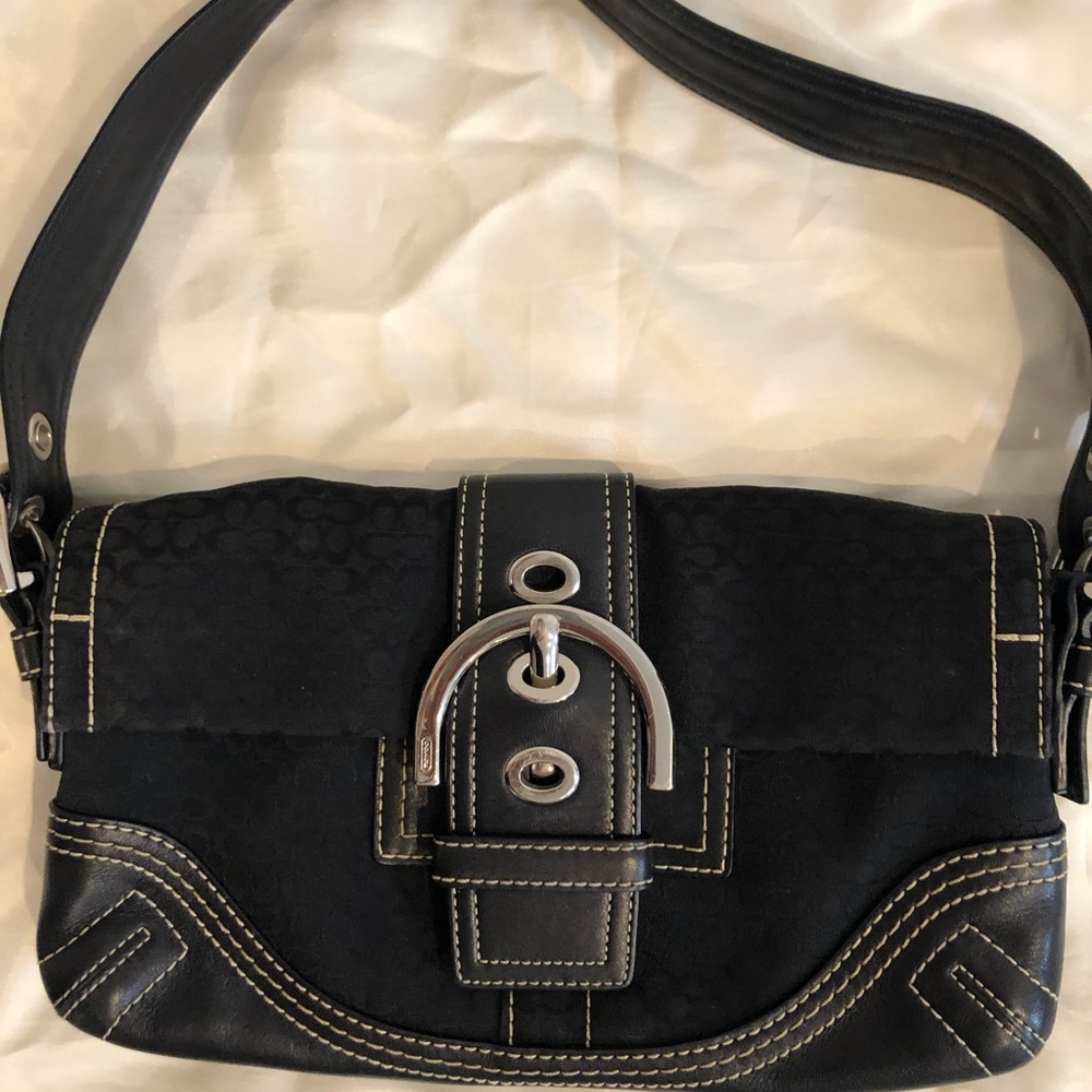 Coach black canvas with leather trim hobo